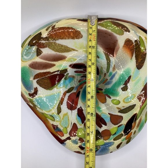 Multicolored Hand Blown Art Glass Bowl Dish Footed Polished Bottom - Picture 8 of 9